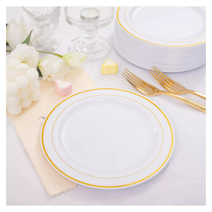 Platos De Plástico Reutilizables 50 Pz (26 Cm) Orilla Dorada Dorado
