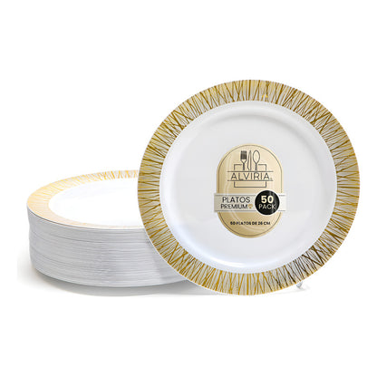 Platos Para Fiesta Reutilizables 50 Pzas De 26 Cm Alviria Dorado Venecia