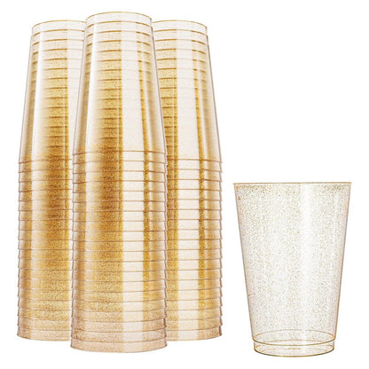 100 Piezas De Vasos De Plástico De 12 Oz (355ml) Con Glitter Dorado
