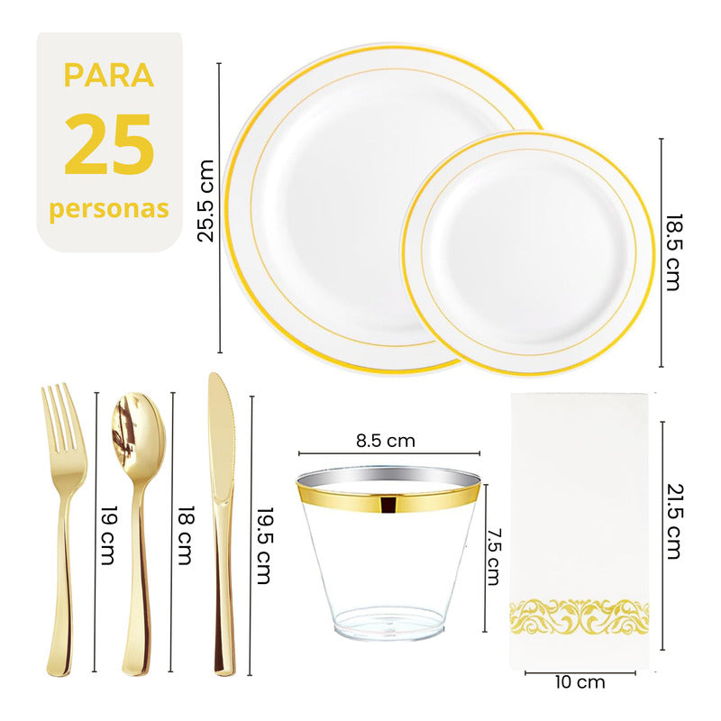 Juego De Vajilla Desechable Elegante Para 25 Personas. 175pz