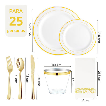 Juego De Vajilla Desechable Elegante Para 25 Personas. 175pz