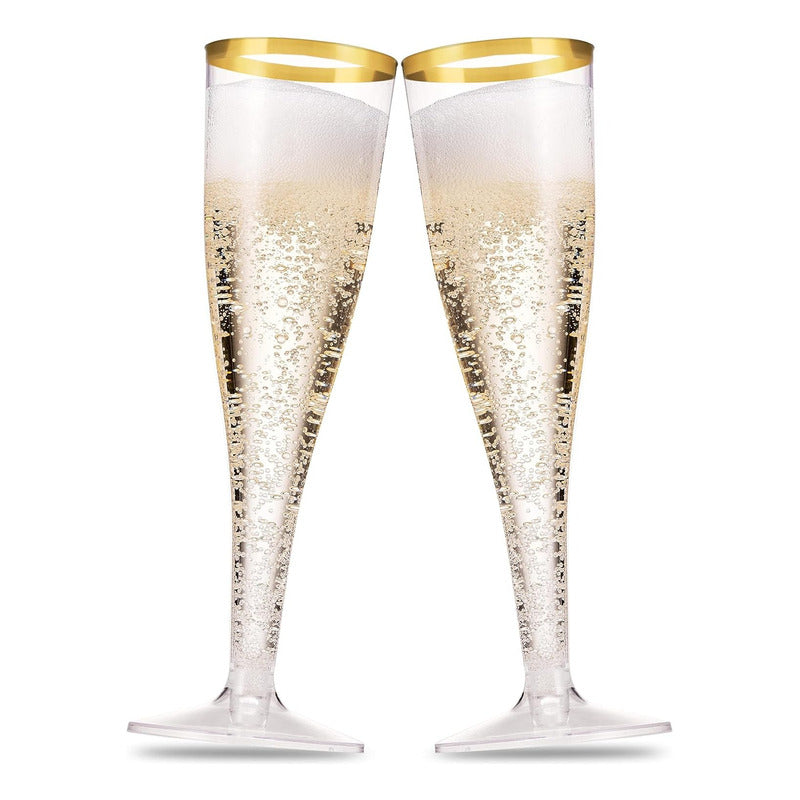 Juego 50 Pzs Copas De Champagne Orilla Dorada 4.5 Oz (133ml) Transparente