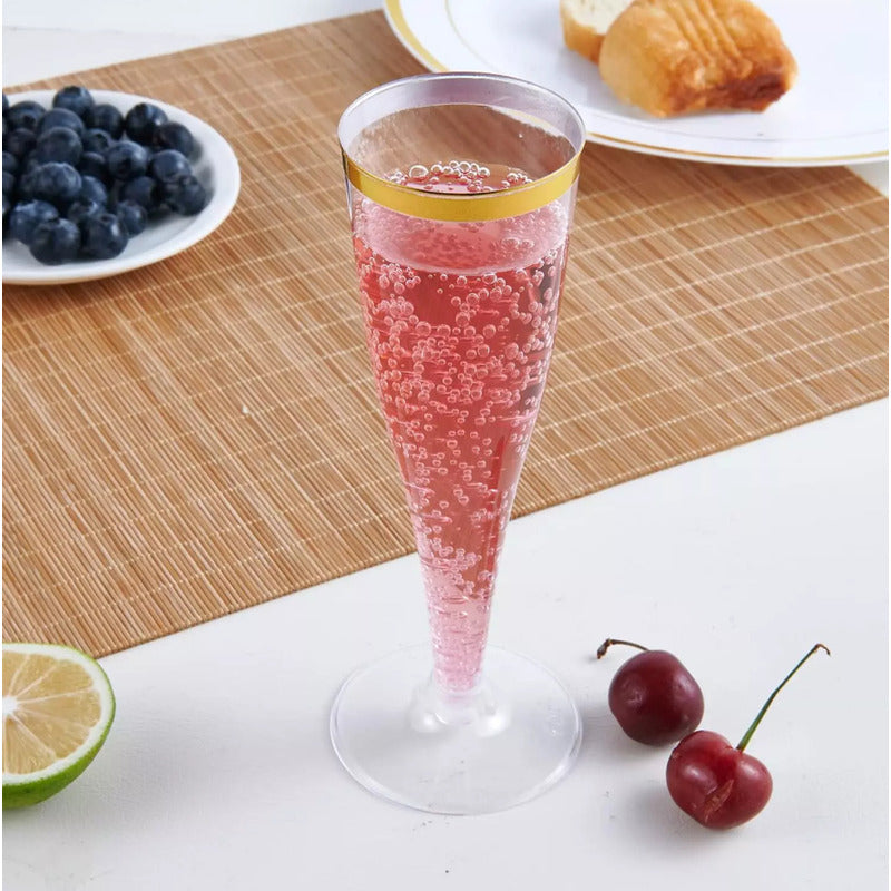 Juego 50 Pzs Copas De Champagne Orilla Dorada 4.5 Oz (133ml) Transparente