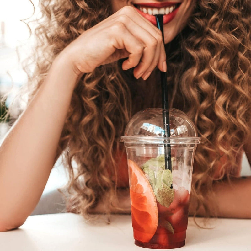 Alviria 50 Vasos Desechables Plástico 16 Oz Con Tapa Domo Transparente