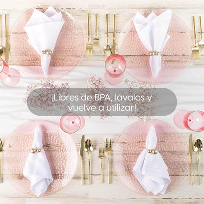 Juego De Platos Reutilizables Premium Para Fiesta 50 Pzas Rosa Creta