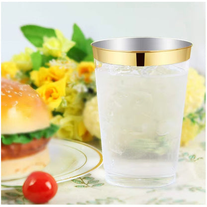 Vasos Elegantes 100 Pzs 12 Onzas (355ml) Bordes Dorados Dorado