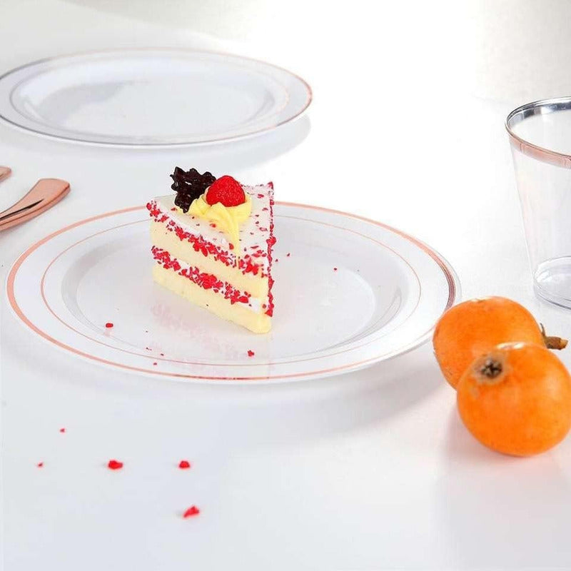 Platos De Plástico Reutilizable 50 Pz (26cm) Orilla Oro-rosa Oro/rosa