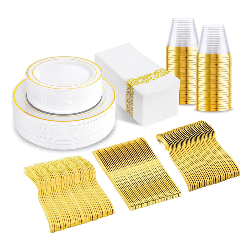 Juego De Vajilla Desechable Elegante Para 25 Personas. 175pz