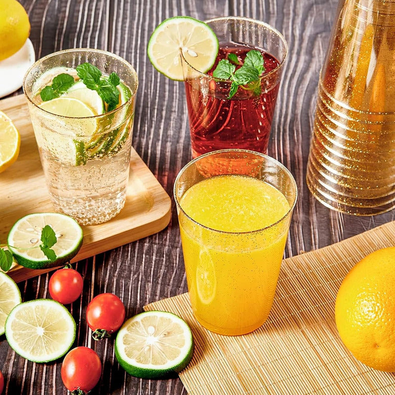 100 Piezas De Vasos De Plástico De 10 Oz (295ml) Con Glitter - Dorado