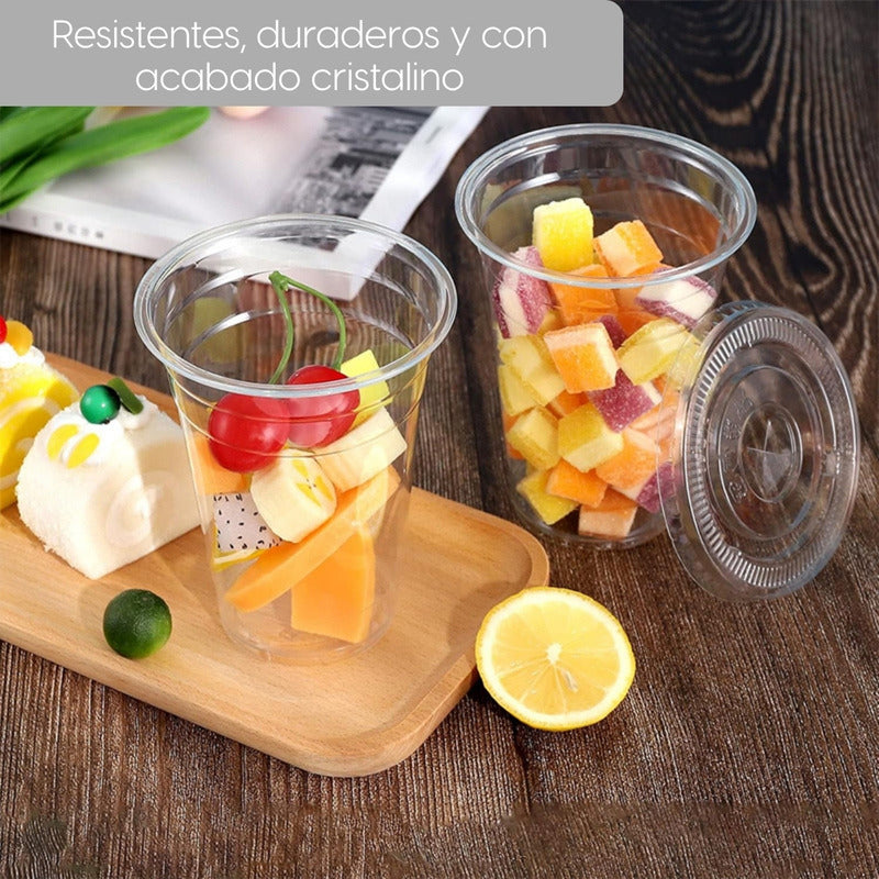 Alviria 50 Vasos Desechables De Plástico 16 Oz Tapa Popote Transparente