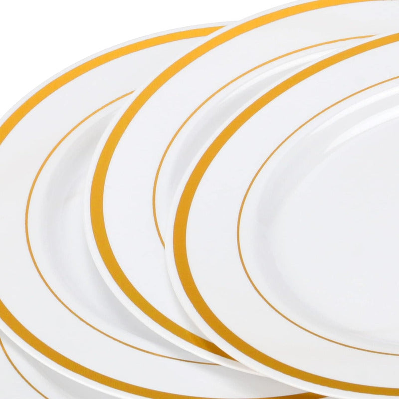 Platos De Plástico Reutilizables 50 Pz (26 Cm) Orilla Dorada Dorado