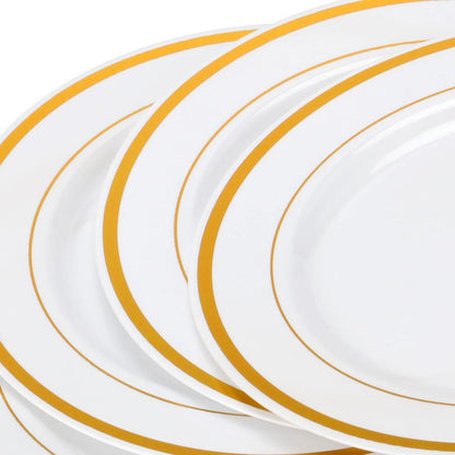 Platos De Plástico Reutilizables 50 Pz (26 Cm) Orilla Dorada Dorado