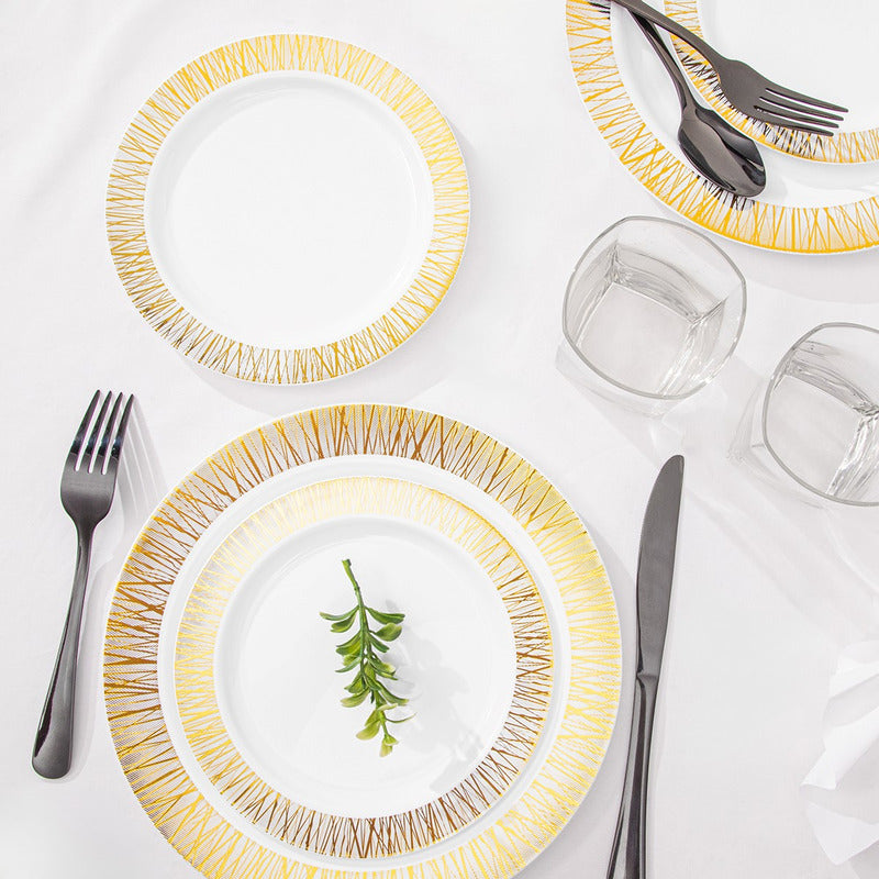 Platos De Plástico Reutilizables Y Elegantes 50 Pzas Alviria Dorado Venecia