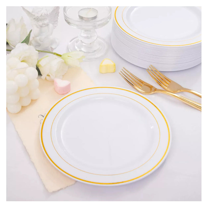 Platos Postre Glitter Dorado 15cm · Set 50 piezas