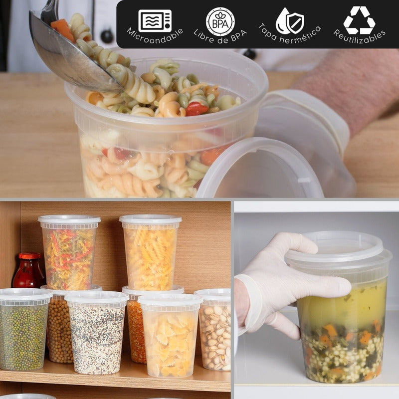 Alviria 25 Envases Reutilizables De Alimentos 32oz Con Tapa Transparente