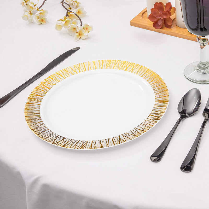 Platos Para Fiesta Reutilizables 50 Pzas De 26 Cm Alviria Dorado Venecia