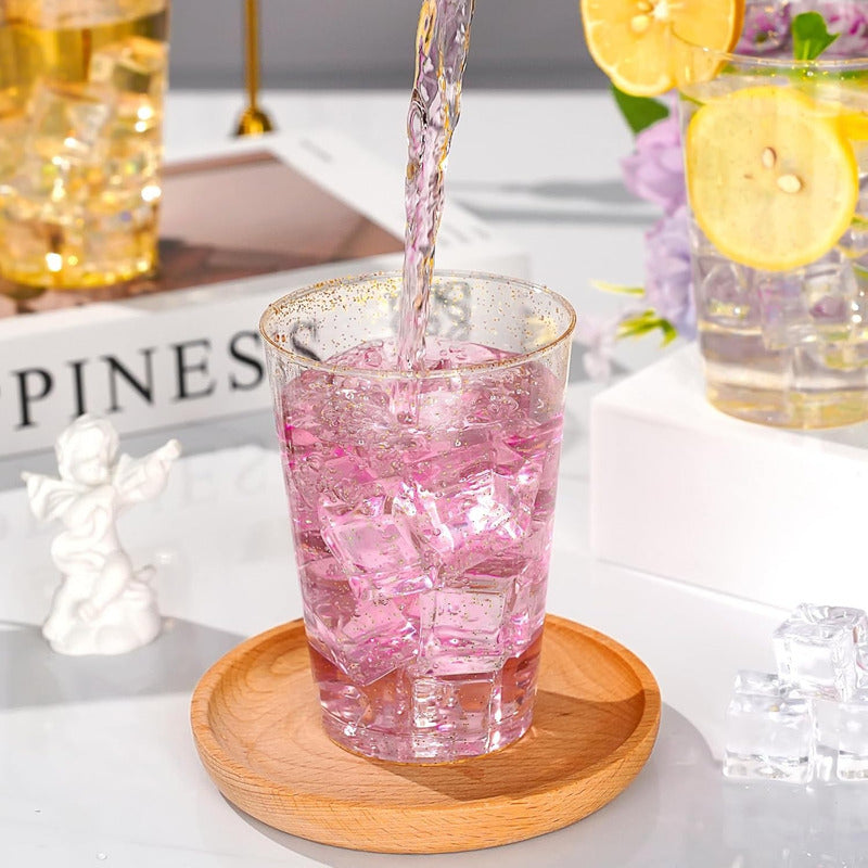 100 Piezas De Vasos De Plástico De 12 Oz (355ml) Con Glitter Dorado