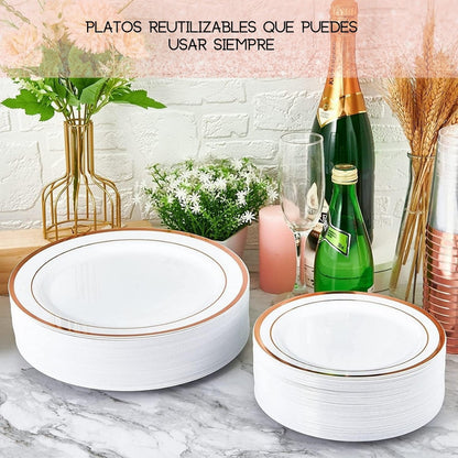 50 Platos De Plástico Desechables Elegante. Para 25 Personas