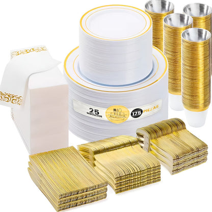 Juego De Vajilla Desechable Elegante Para 25 Personas. 175pz