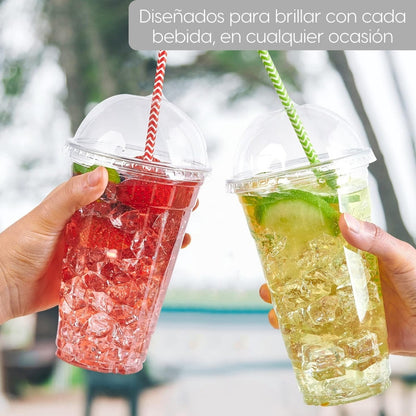 Alviria 50 Vasos Desechables De Plástico 20 Oz Con Tapa Domo Transparente