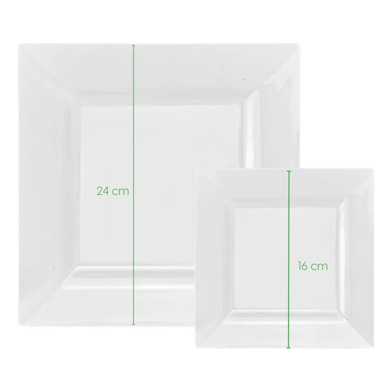 50 Platos Reutilizables Elegantes Ibiza Cuadrados Alviria Blanco