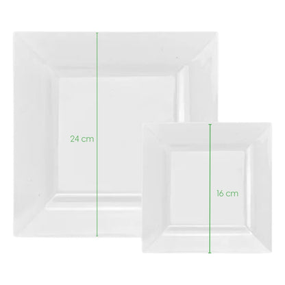 50 Platos Reutilizables Elegantes Ibiza Cuadrados Alviria Blanco