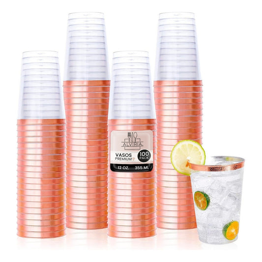 100 Vasos Reutilizables De Plástico 12oz Para Fiesta Orila Rosa