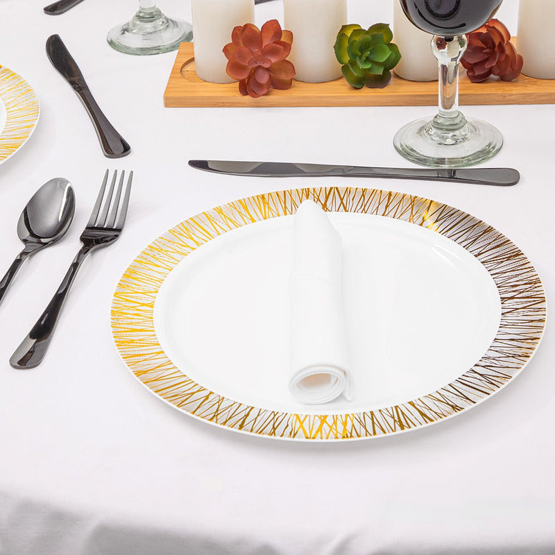 Platos Para Fiesta Reutilizables 50 Pzas De 26 Cm Alviria Dorado Venecia