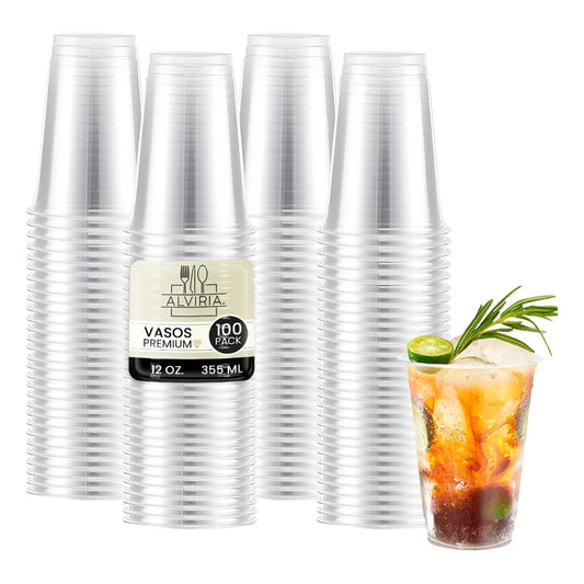 100 Piezas Vasos Transparentes Elegantes 12 Onzas (355ml) Trasparente