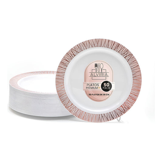 Platos Para Fiesta Reutilizables 50 Pzas De 26 Cm Alviria Rosa Venecia