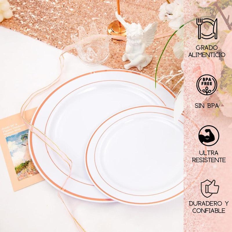 50 Platos De Plástico Desechables Elegante. Para 25 Personas