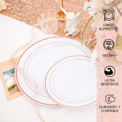 50 Platos De Plástico Desechables Elegante. Para 25 Personas