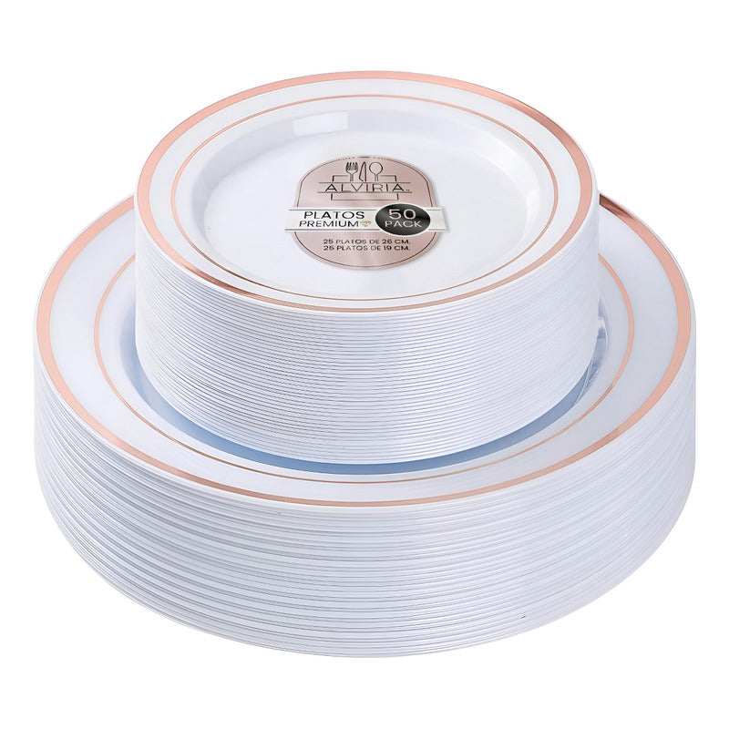 50 Platos De Plástico Desechables Elegante. Para 25 Personas
