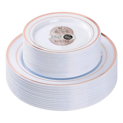 50 Platos De Plástico Desechables Elegante. Para 25 Personas