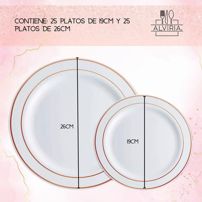 50 Platos De Plástico Desechables Elegante. Para 25 Personas