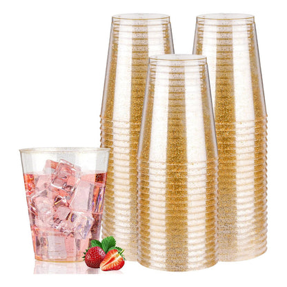 100 Piezas De Vasos De Plástico De 10 Oz (295ml) Con Glitter - Dorado