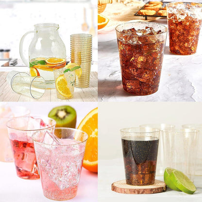100 Piezas De Vasos De Plástico De 10 Oz (295ml) Con Glitter - Dorado