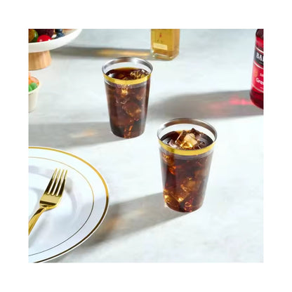 Vasos Elegantes 100 Pzs 12 Onzas (355ml) Bordes Dorados Dorado