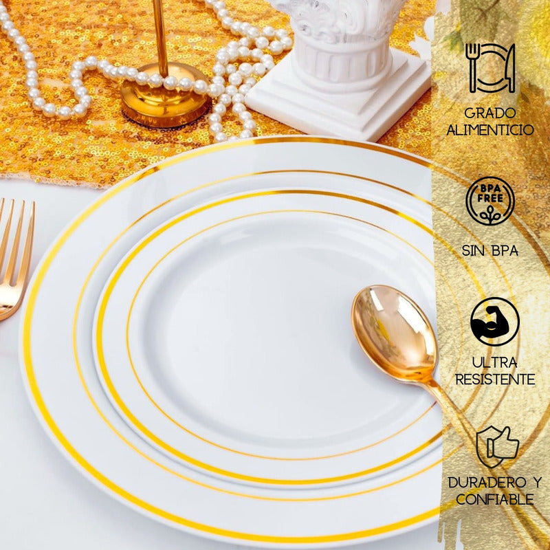 50 Platos De Plástico Desechables Elegante. Para 25 Personas