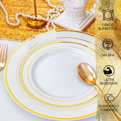 50 Platos De Plástico Desechables Elegante. Para 25 Personas