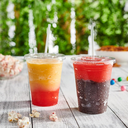 Alviria 50 Vasos Desechables Plástico 12 Oz Con Tapa Popote Transparente