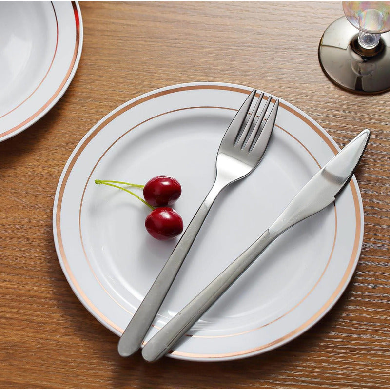 Platos De Plástico Reutilizable 50 Pz (26cm) Orilla Oro-rosa Oro/rosa