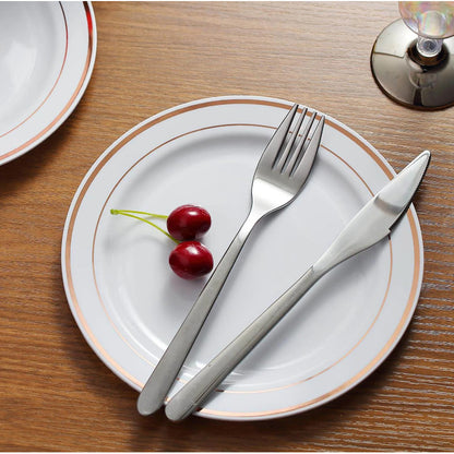 Platos De Plástico Reutilizable 50 Pz (26cm) Orilla Oro-rosa Oro/rosa