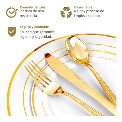 Juego De Vajilla Desechable Elegante Para 25 Personas. 175pz