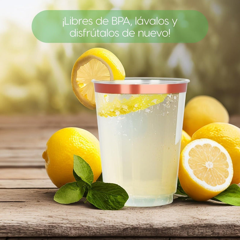 100 Vasos Reutilizables De Plástico Para Fiesta 10oz Alviria Orilla Rosa