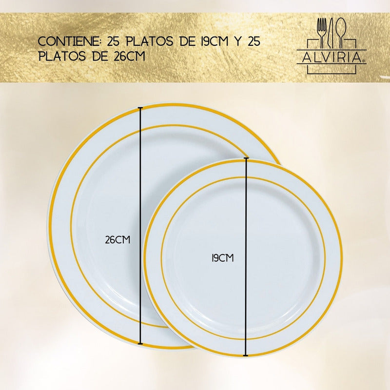 50 Platos De Plástico Desechables Elegante. Para 25 Personas