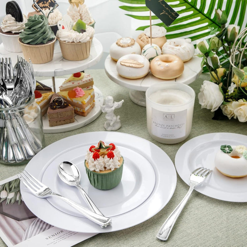 Alviria Set Cubiertos De Plástico Reutilizables 150 Piezas Plata