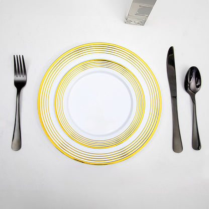 Set 50 Platos Elegantes Reutilizables Alviria Líneas Doradas Dorado Líneas