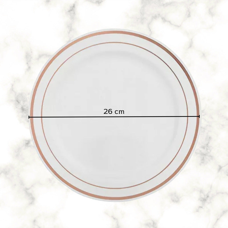 Platos De Plástico Reutilizable 50 Pz (26cm) Orilla Oro-rosa Oro/rosa