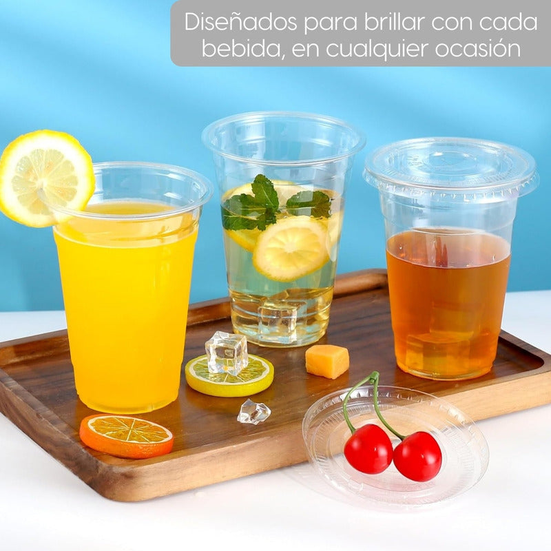 Alviria 50 Vasos Desechables De Plástico 16 Oz Tapa Popote Transparente